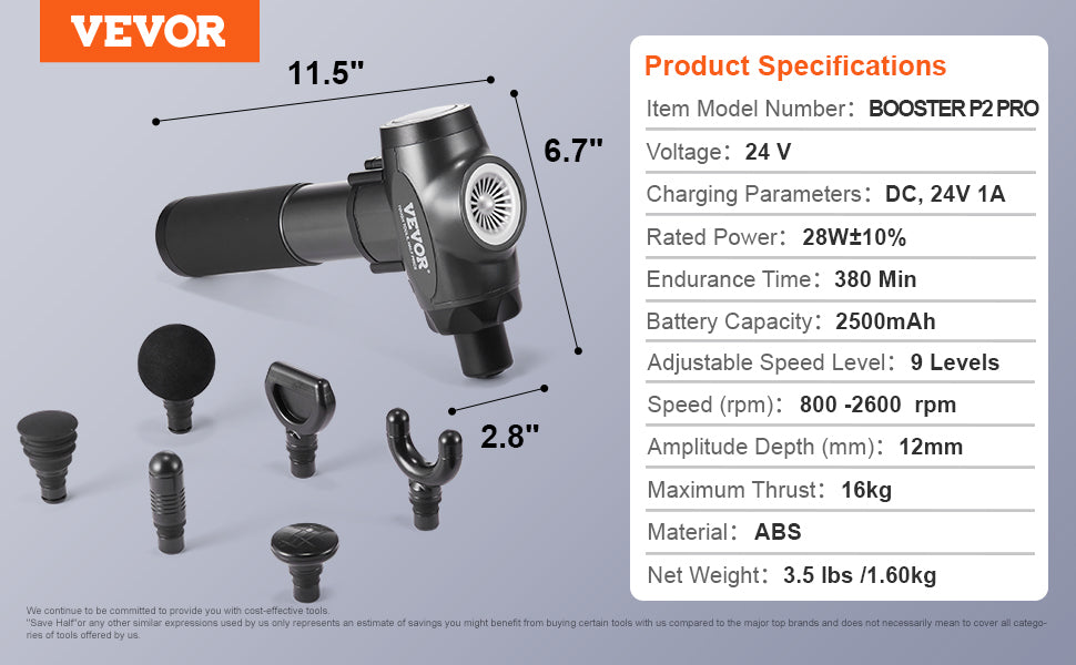 VEVOR Massage Gun Deep Tissue | 9 Speed Levels & 6 Massage Heads