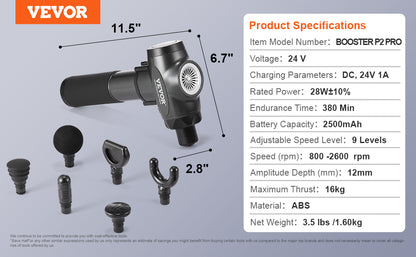 VEVOR Massage Gun Deep Tissue | 9 Speed Levels & 6 Massage Heads